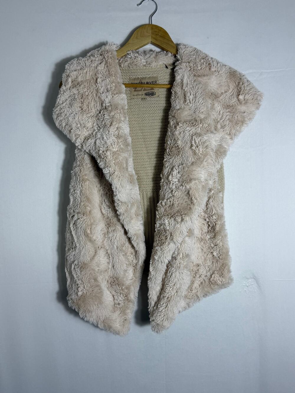 Powder River Panhandle Faux Fur Lined Knit Vest Cream Beige S